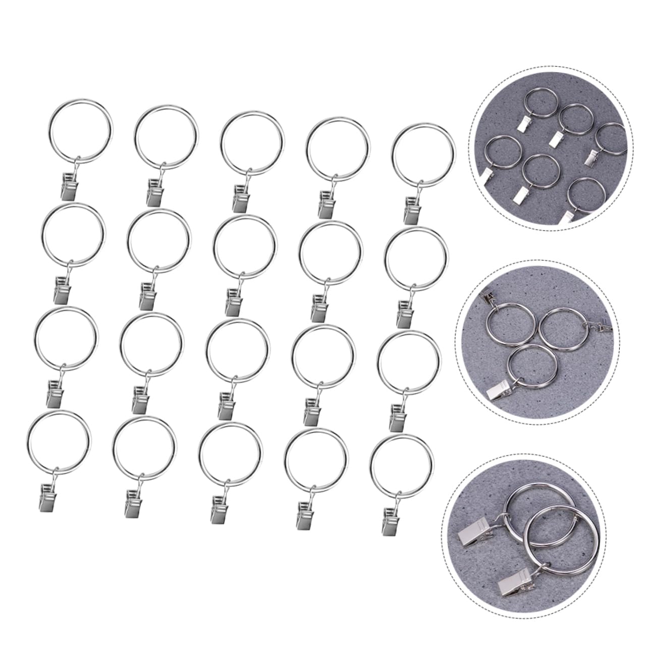 Crochets de Douche for Rideaux, 20 pièces, Clips de Rideau en métal, Anneaux de Rideau de Douche avec Clips, Anneaux de Rideau de fenêtre, Accessoires de Rideau,Crochets de Salle de Bain(Sil