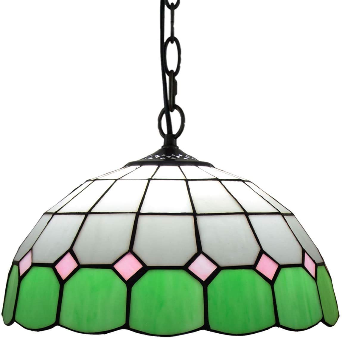 DALUXE Tiffany Glass Ceiling Light 12 Inch Tiffany Pendant Light Green Pastoral Pendant Lamp Glass Light Fitting for Bedroom Café