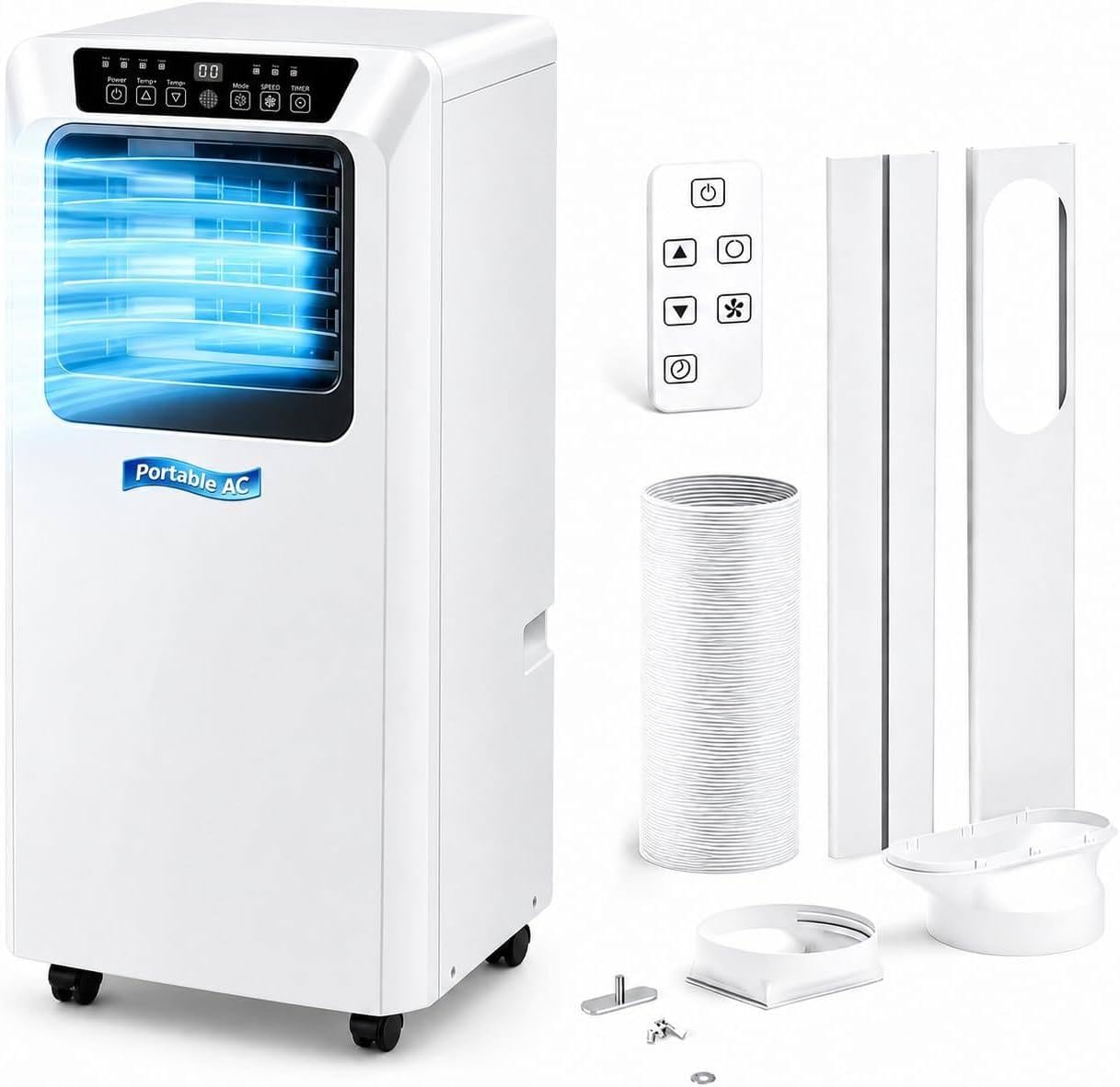 Condizionatore Portatile 3-in-1 con Pannello Touch e 2 Velocità 9000BTU | Raffredda fino a 20/24m² con Telecomando, Timer 24H, Funzionamento Silenzioso, 2 Velocità e Kit di Installazione per Finestre