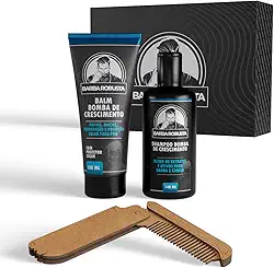 Barba Robusta Kit Para Cuidados da Barba com Balm Shampoo Pente Canivete e Caixa Expositora Produtos para Cuidados e que Estimulam o Crescimento da Barba