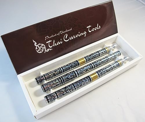 Miniatura 4 de Juego de 3 cuchillos tailandeses para tallar frutas y jabón de latón hecho a mano color negro