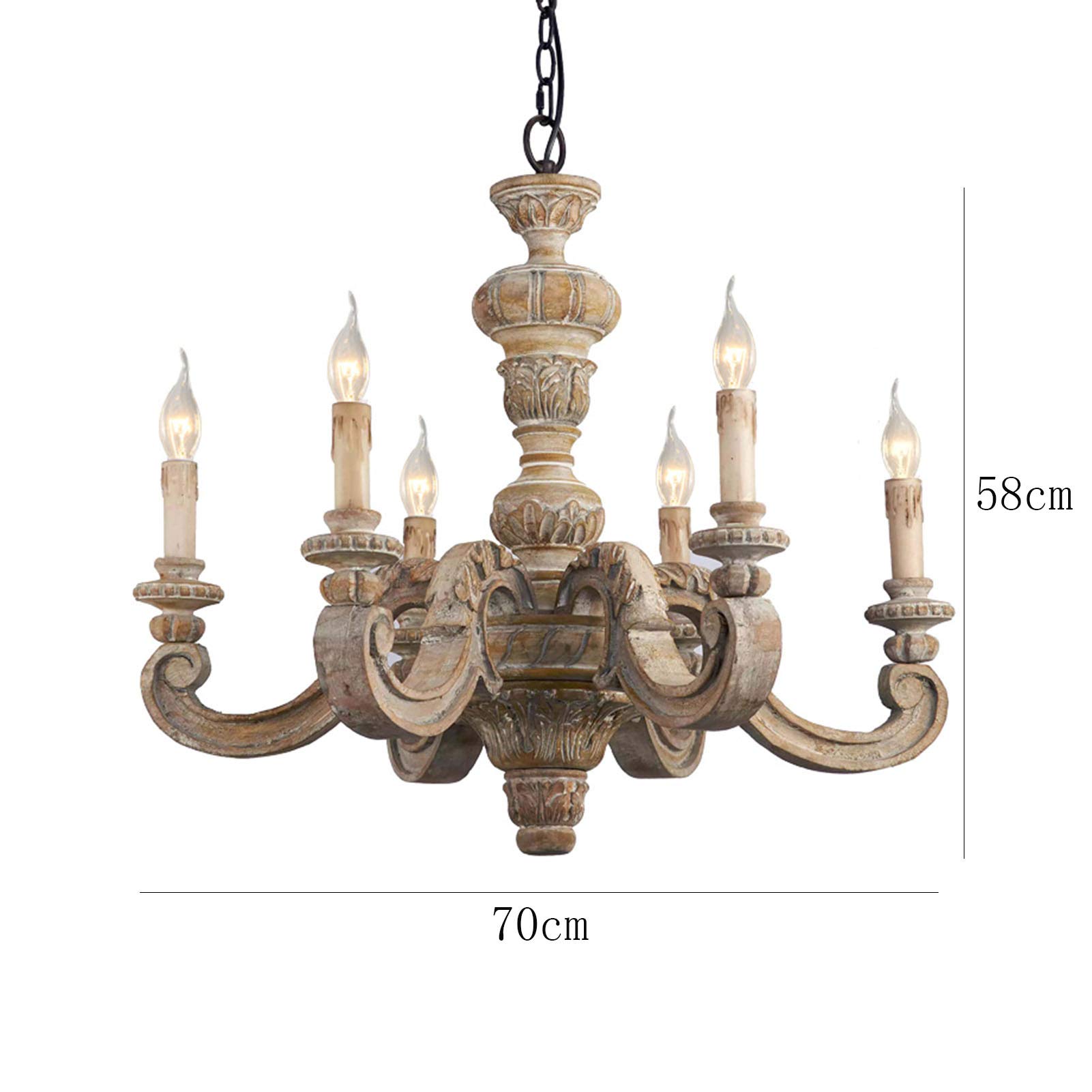 E14 Elegante Vintage Einstellbar Kronleuchter,Französisch Pastorale Retro Massivholzschnitzerei Kronleuchter,Shabby Chic Verwittert Holz Kerze-stil Deckenleuchten,Für Wohnzimmer Fl-Das holz ist altmod
