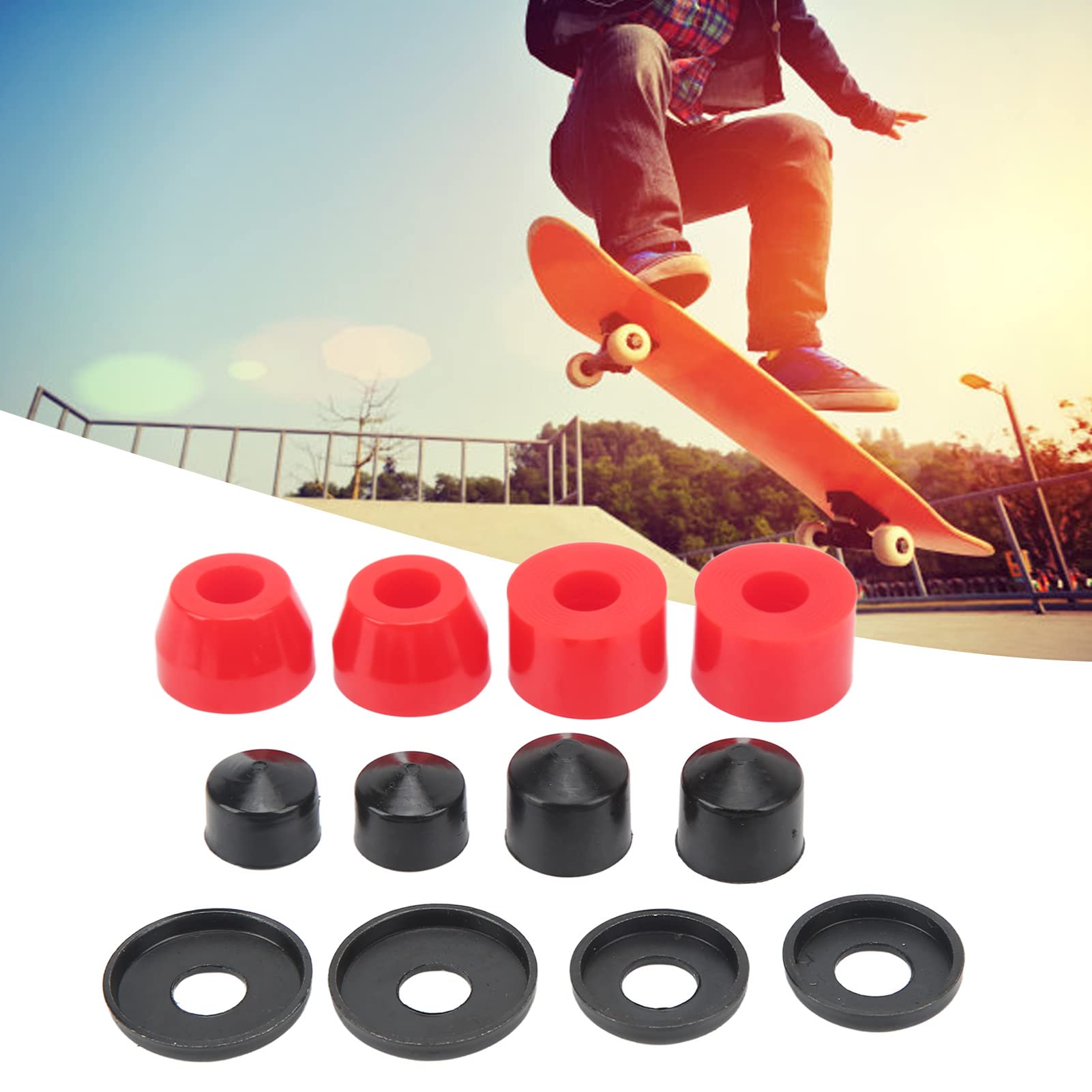Skateboard Bushings, Skate Board Bushing Set PU Damping 90A Skateboard Replacement Bushings for 4 Wheel Skateboard (Red)