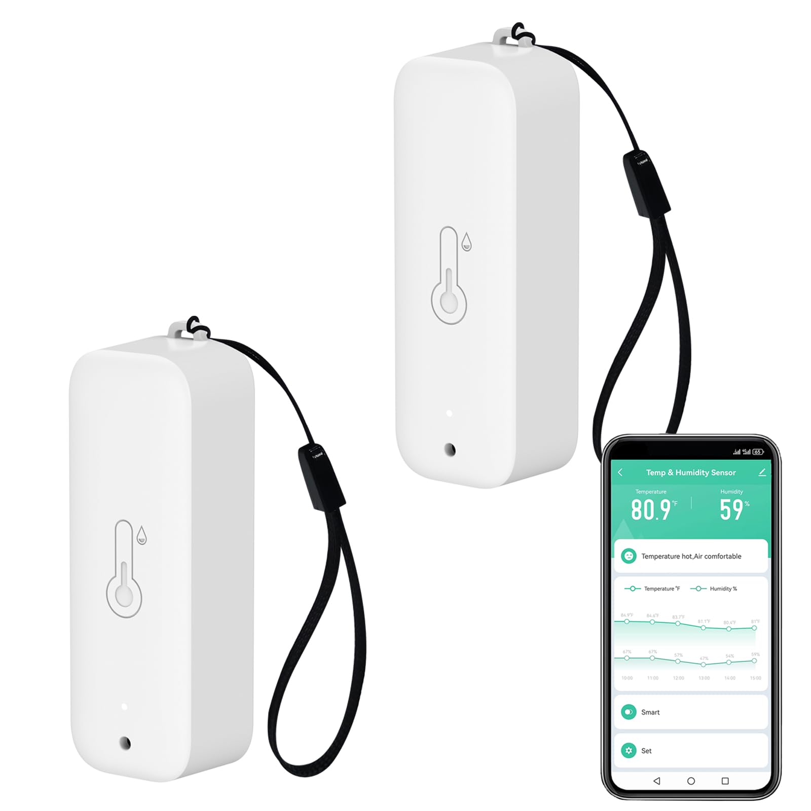 Termometro Hygrometro WiFi, smart di Temperatura e umidità con monitoraggio tramite app remota,sensore di temperatura e umidità interno con esportazione di dati di archiviazione,compatibile Alexa.2PCS