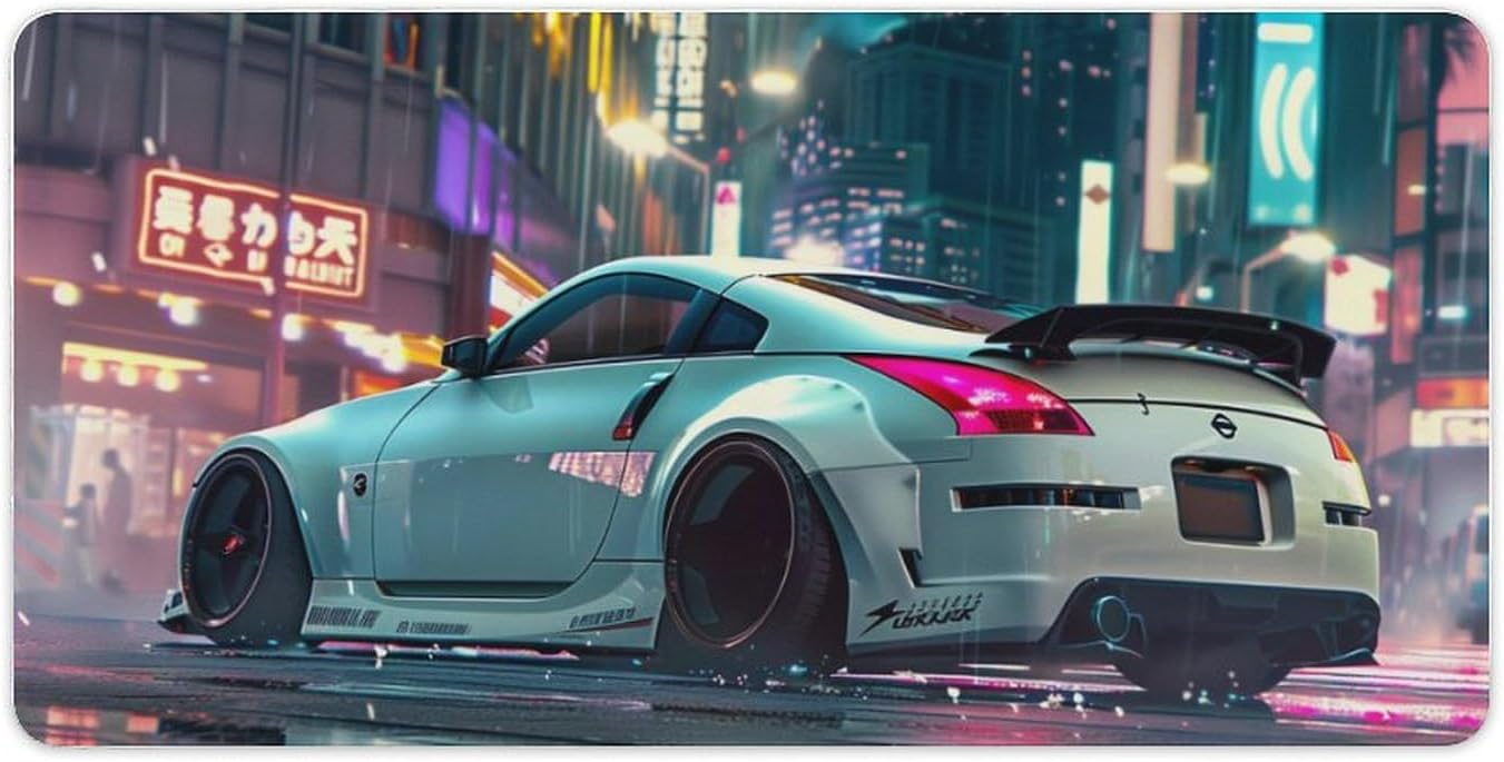 Large Mouse Pad White Nissan 350Z Wide Body Kit City Landscape Desk Mat Computer Accessories Gaming Office Organizers Supplies Decor Essentials Keyboard Pads for Desk Rubber 40x90cm