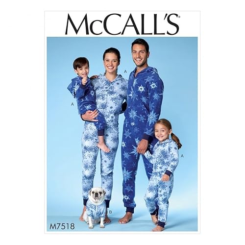McCall's Family Easy Sewing Pattern 7518 Hooded Onesies & Dog Coat with Kangaroo Pocket