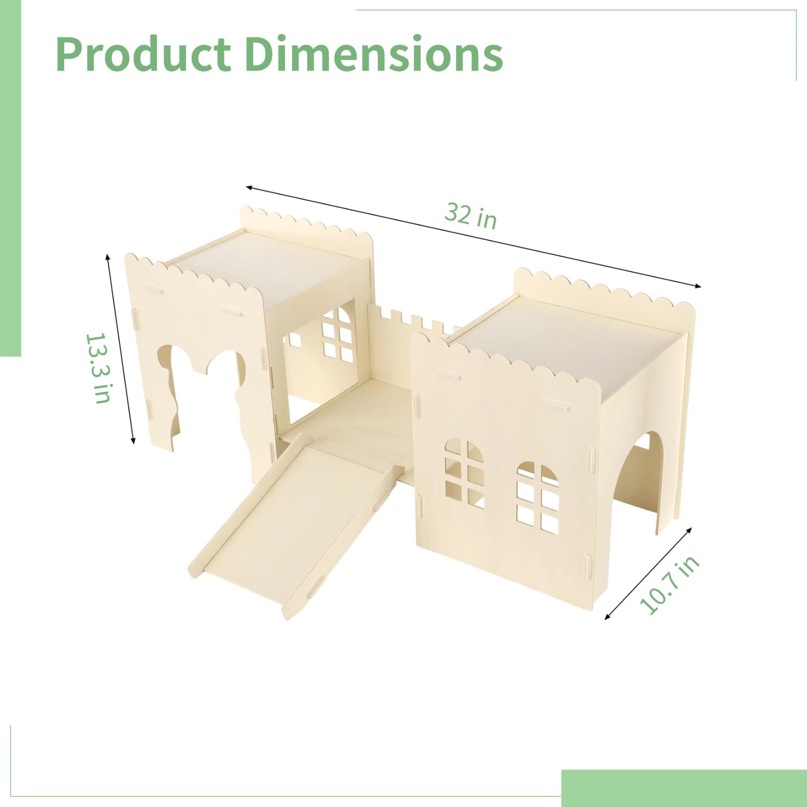 Casetta in legno per conigli, 32 in 3 stanze, casetta per piccoli animali domestici per cincillà e furetti, torre rampicante ventilata per porcellini d'India, habitat multilivello per giocare
