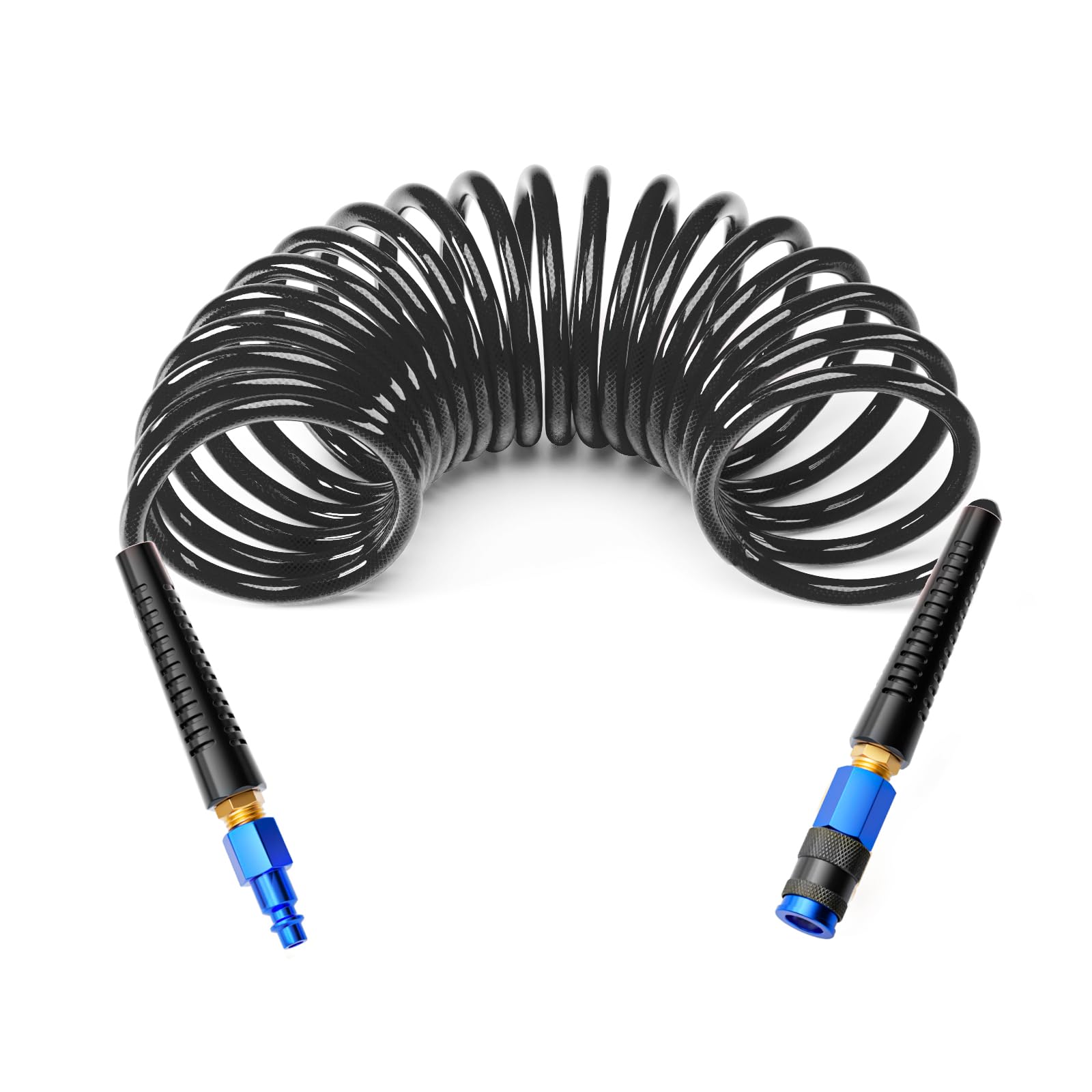 GASHER 1/4" 10FT Polyurethane Recoil Air Hose AMT Universal Coupler Black