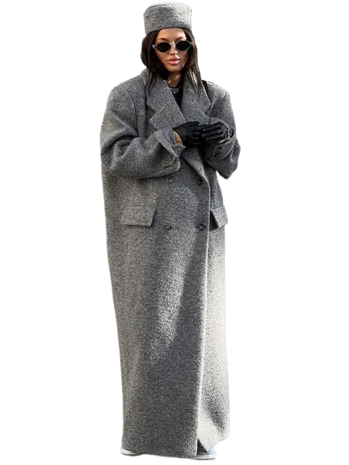 IDEALSANXUN Womens Long Wool Coats Fall Winter Casual Oversized Maxi Peacoat Trench Coat