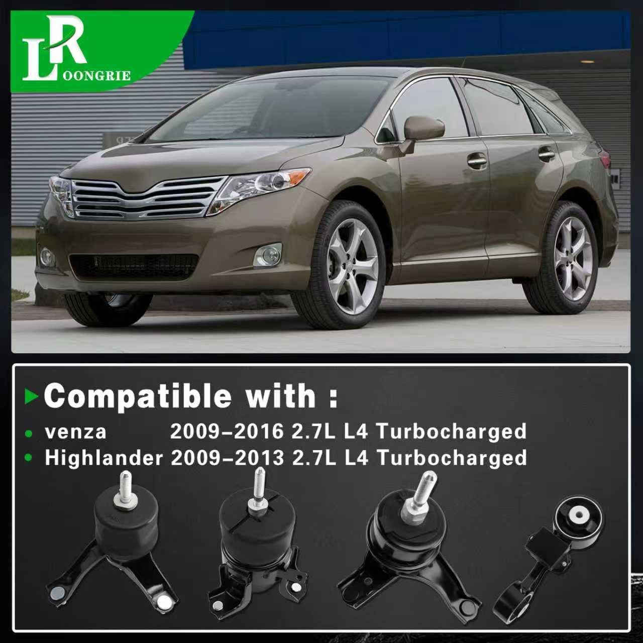LOONGRIE Engine Motor and Trans Mounts Compatible with Highlander 2009-2013 & Venza 2009-2016 2.7L L4 Turbocharged Engine,Replace OE A62009 A4295 A4288 A62090 Set of 4