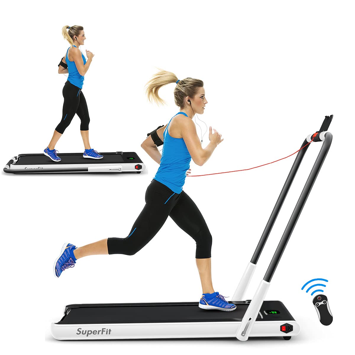 Goplus 2 in 1 Folding Treadmill, 2.25HP Under Desk Electric Superfit Treadmill, Installation-Free with APP Control, Remote Control, Bluetooth Speaker, LED Display, Walking for Home