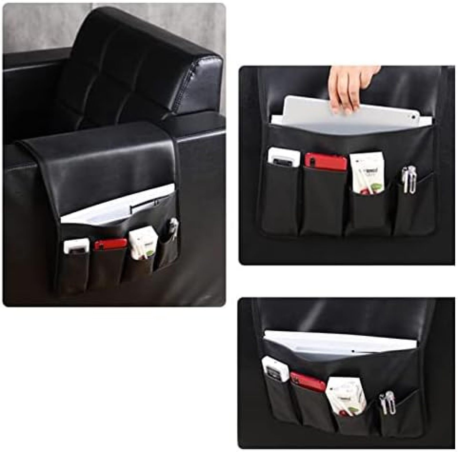 Organizador De Reposabrazos De Sofá De Cuero Antideslizante, Soporte Remoto Para Sofá, Sillón Reclinable, Mesita De Noche Con 5 Bolsillos Para Revistas, Control Remoto De TV, Teléfono,Marrón,Const