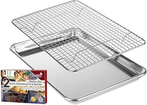 KITCHENATICS Non Toxic &amp; Heavy Duty, Small Baking Sheet with Rack, Stainless Steel Baking Rack &amp; ...