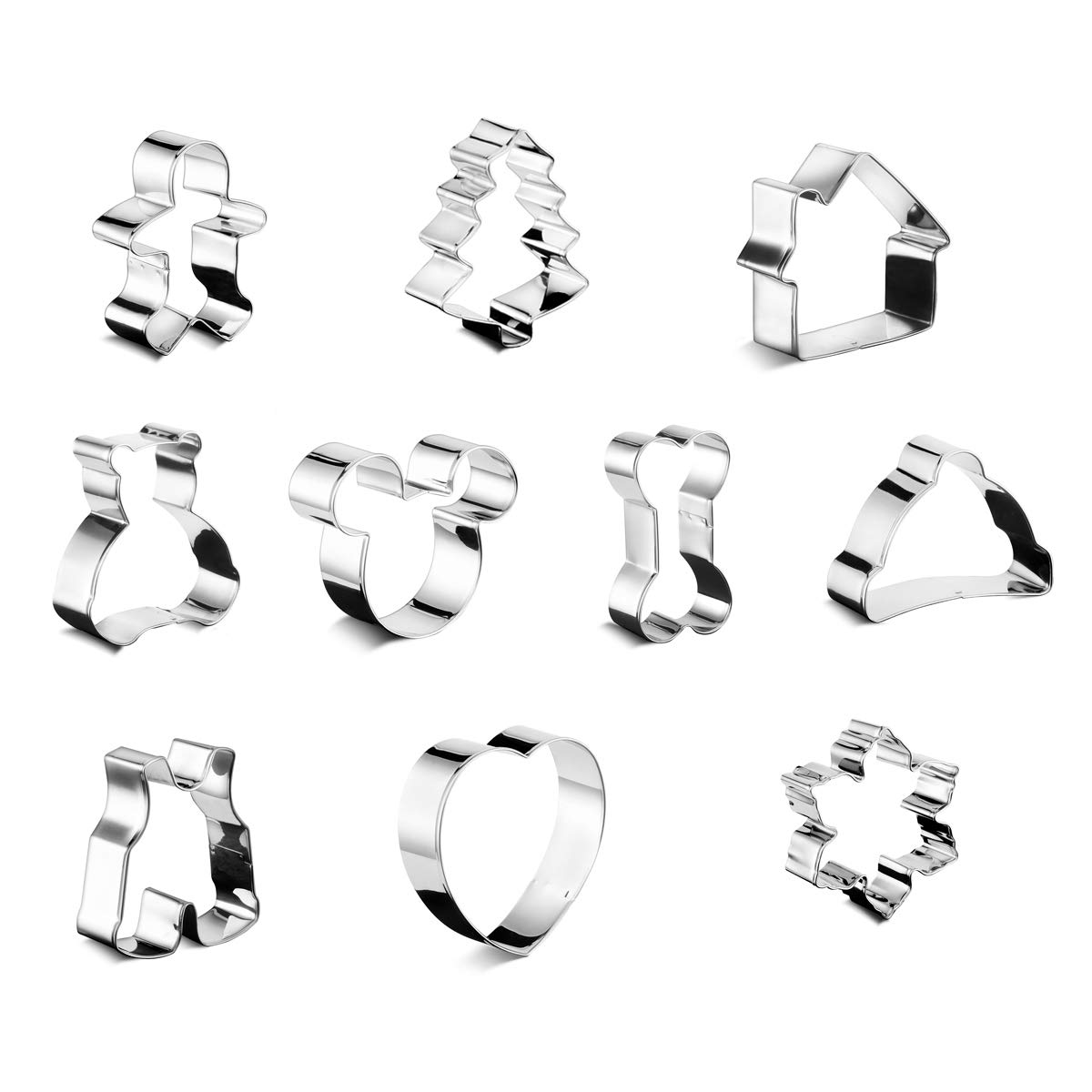 Sapid Stainless Steel Cookie Cutters, Easy Clean Biscuit Sandwich Cutter Baking Set with Christmas Tree, Gingerbread Man, Dog Bones, Heart Shapes(10 Pcs)
