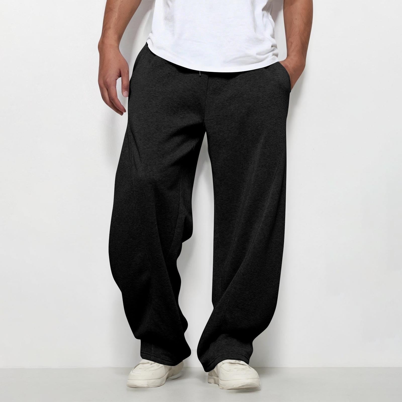 Pantaloni da jogging larghi da uomo, in cotone, sportivi, con elastico in vita, gamba larga, con tasche, Y2K, streetwear, per allenamento, tempo libero, danza (nero, XXL)