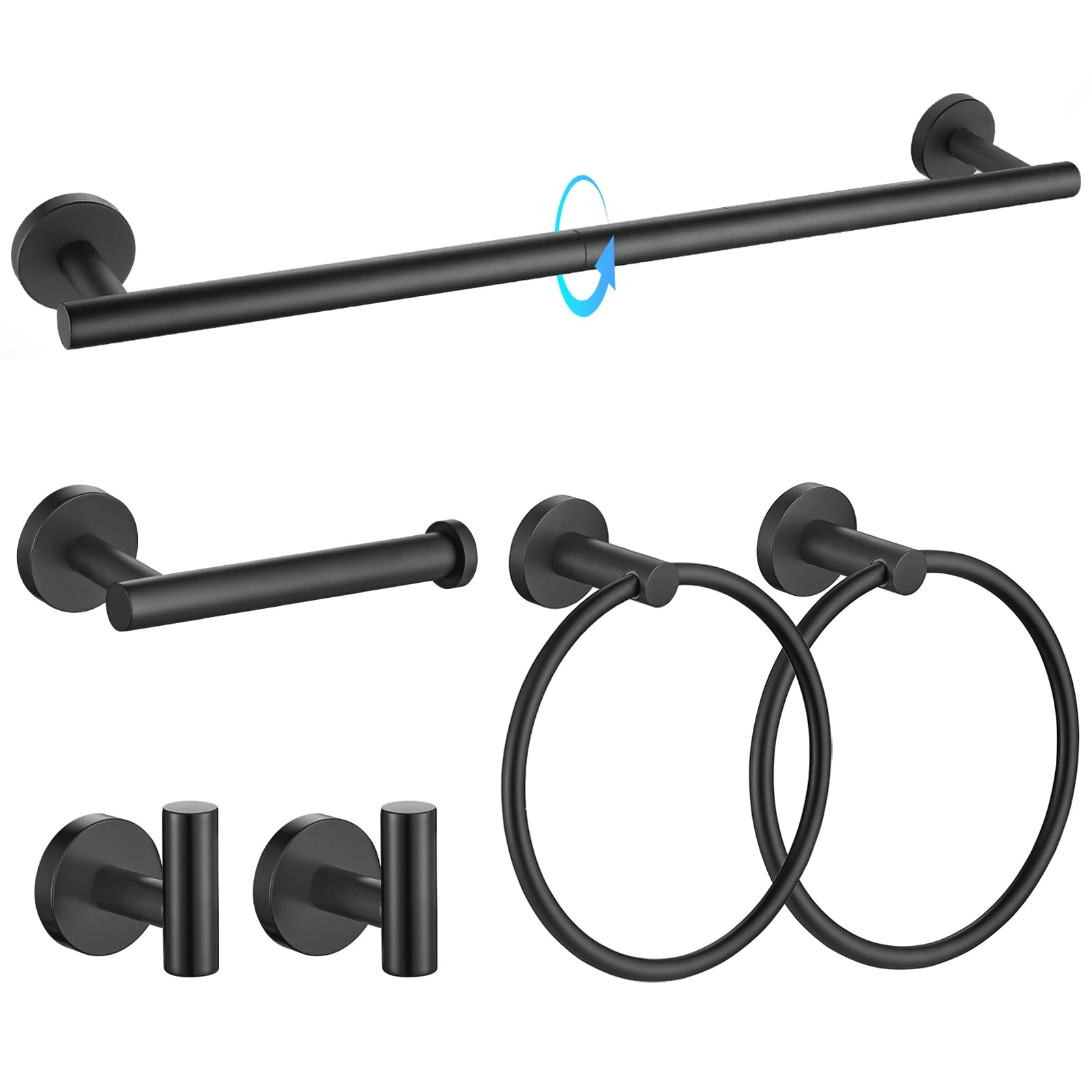 TQKAG Brushed Gold Bathroom Hardware Set 6-Piece Bathroom Accessory Set 23.6 Inch Round Stainless Steel Towel Bar Set Wall Mounted — Amazon image 17