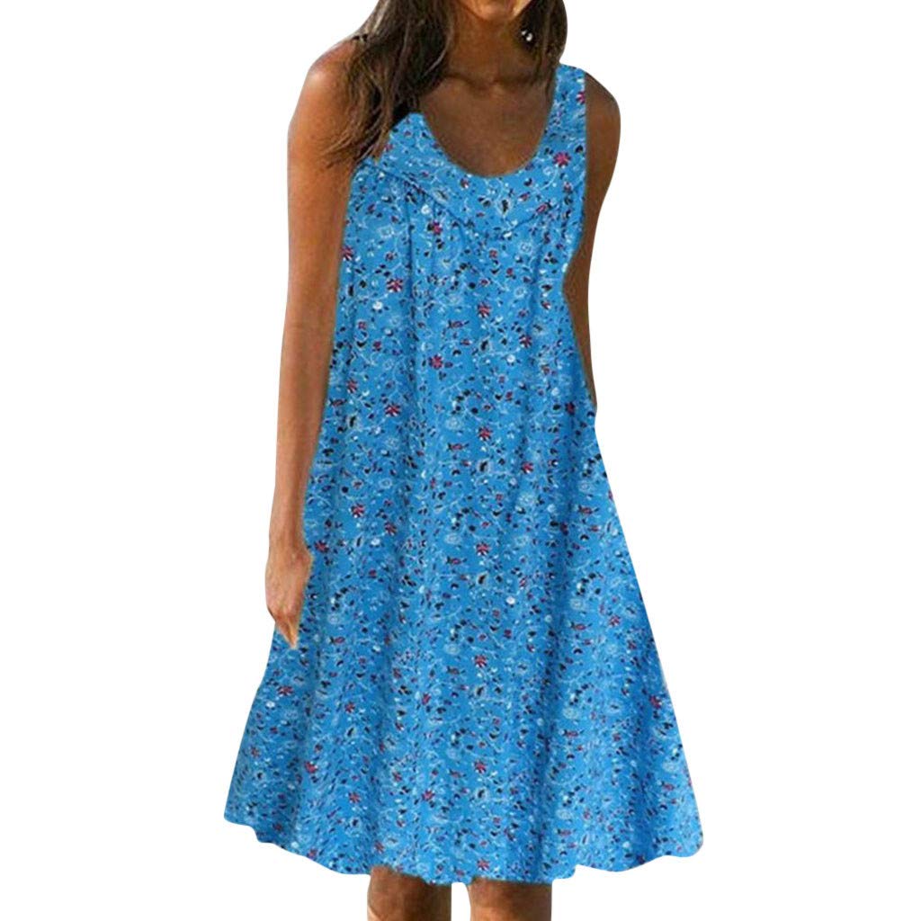 riou Vestido Elegante Mujer Largos Cuello en V Retro Estampado Flores Boho Vestido Informal Sin Mangas Falda Larga Fiesta Cóctel CóModo y Transpirable Vestido De Flores Vestidos de Fiesta