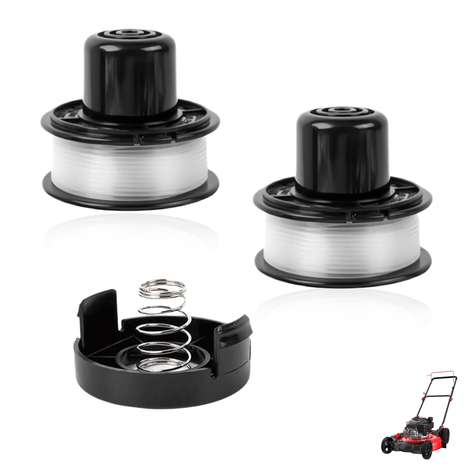 Black and Decker Strimmer Spool Line Kit,Replacement Spools Wire String Trimmers Tool,Durable Lawn Trimmer Line Repair Parts Compatible with GL250/ GL310/ GL360 Models(2 Spool +1 Cap+1 Spring)