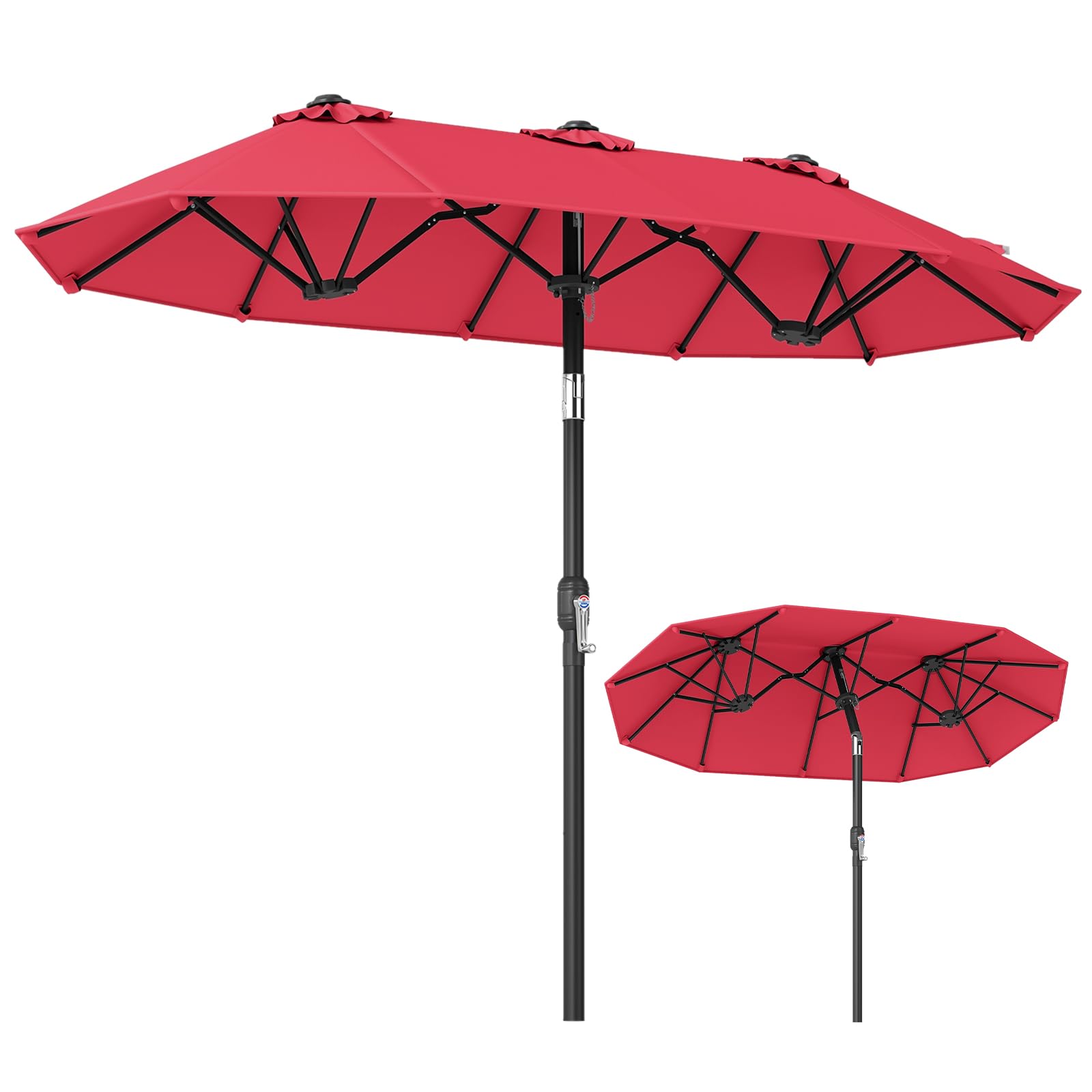 FANTASK Doppelsonnenschirm, 300x150cm, Gartenschirm knickbar mit Kurbel, Doppel Sonnenschirm, Marktschirm, Terrassenschirm für Garten, Terrasse, Balkon (Rot)