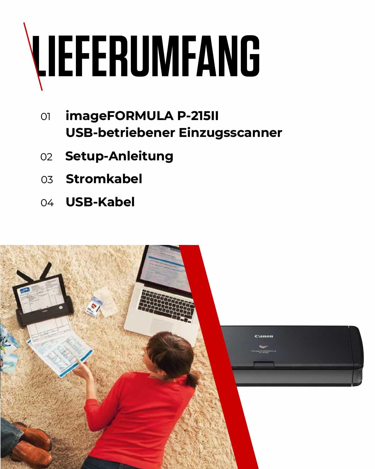 Canon P-215II imageFORMULA Scanner Dokumentenscanner (Duplex Einzug, 600 DPI, Farbscan, Canon CaptureOnTouch Software, Lite Presto! BizCard Reader, Reader PaperPort) schwarz, 9705B003