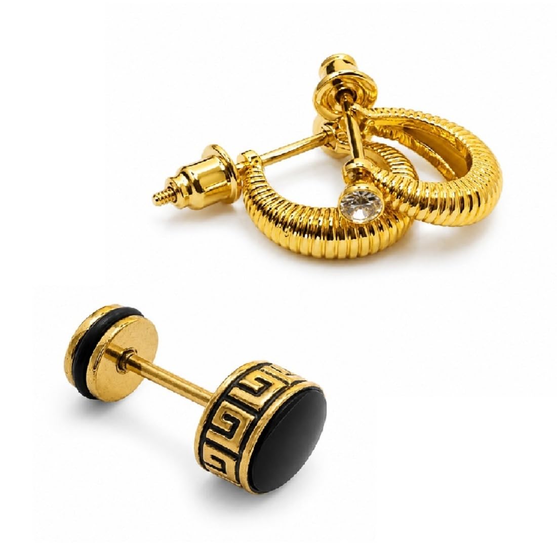 Combo of Men Golden Round Black & Golden Shell Stylish Bali Pair Ear Earrings, Lightweight Design, Smart Daily Style-image-28