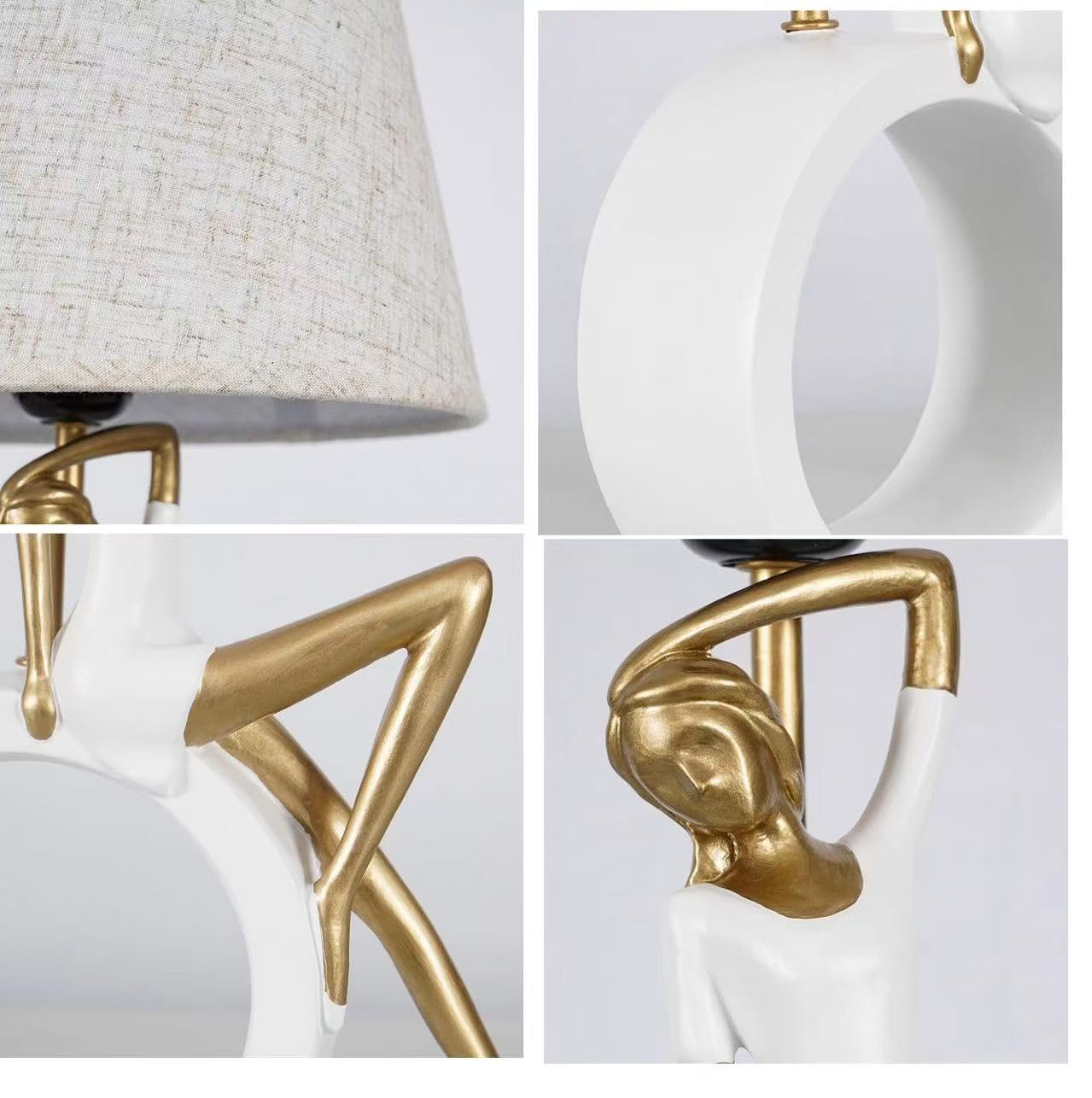 Lámpara de mesa decorativa de 48,3 cm, lámpara de noche moderna con pantalla de lino, base de resina sintética blanca y dorada, incluye fuente de luz LED