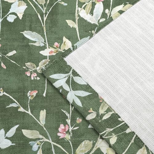 Image of Chyhomenyc Linen Blend Window Curtains 63 Inch Length 2 Panels, Light Filtering Floral Printed Curtain Drapes for Living Room, Rod Pocket Soft Bedroom Curtain Panels, 38Wx63L Inch, Green