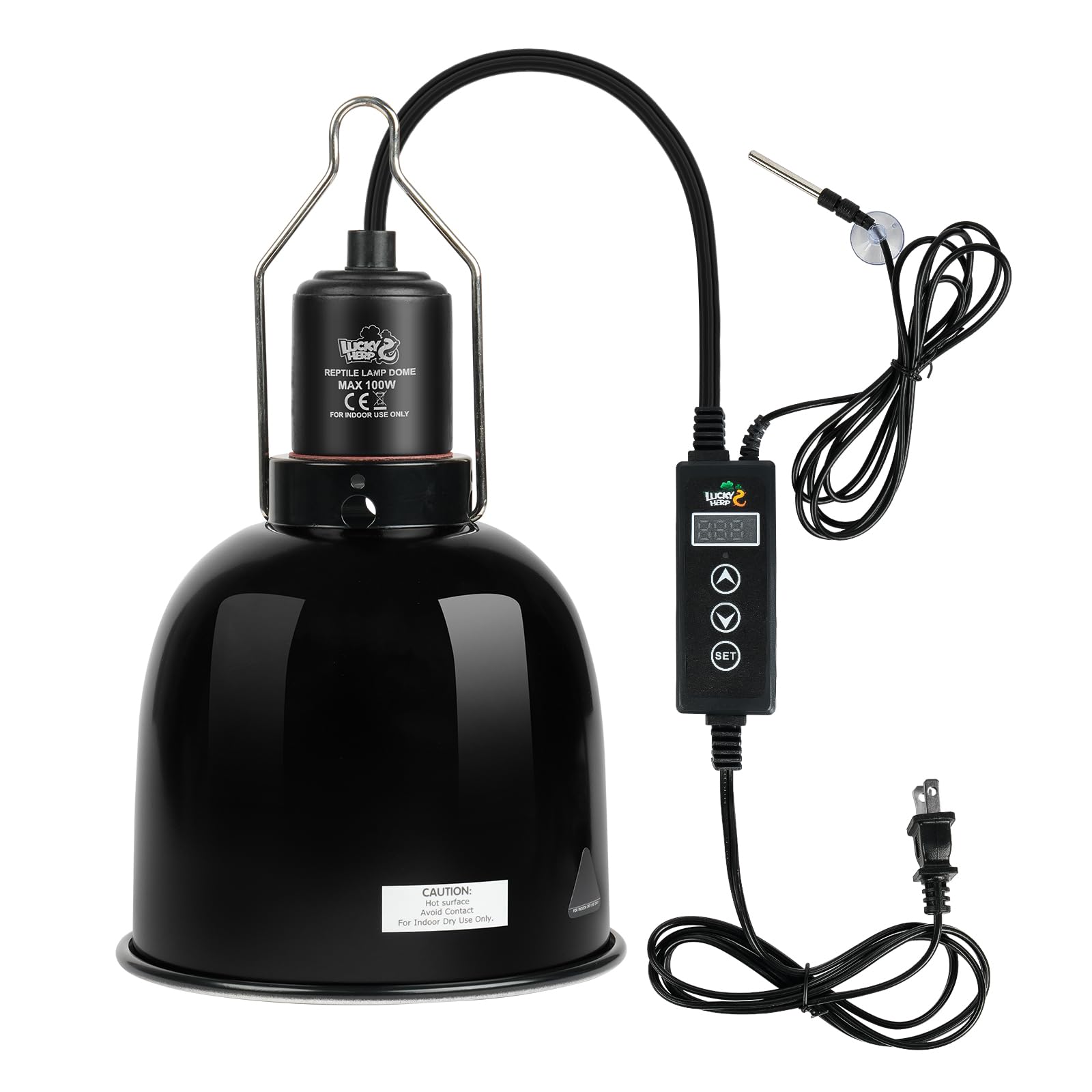 LUCKY HERP Reptile Light Fixture with Dimming Thermostat & Timer, Aluminum 5.5inch Deep Dome Reptile Lamp Fixture, Heat Lamp Fixture for UVB Bulb Basking Heat Bulb, Max 100W