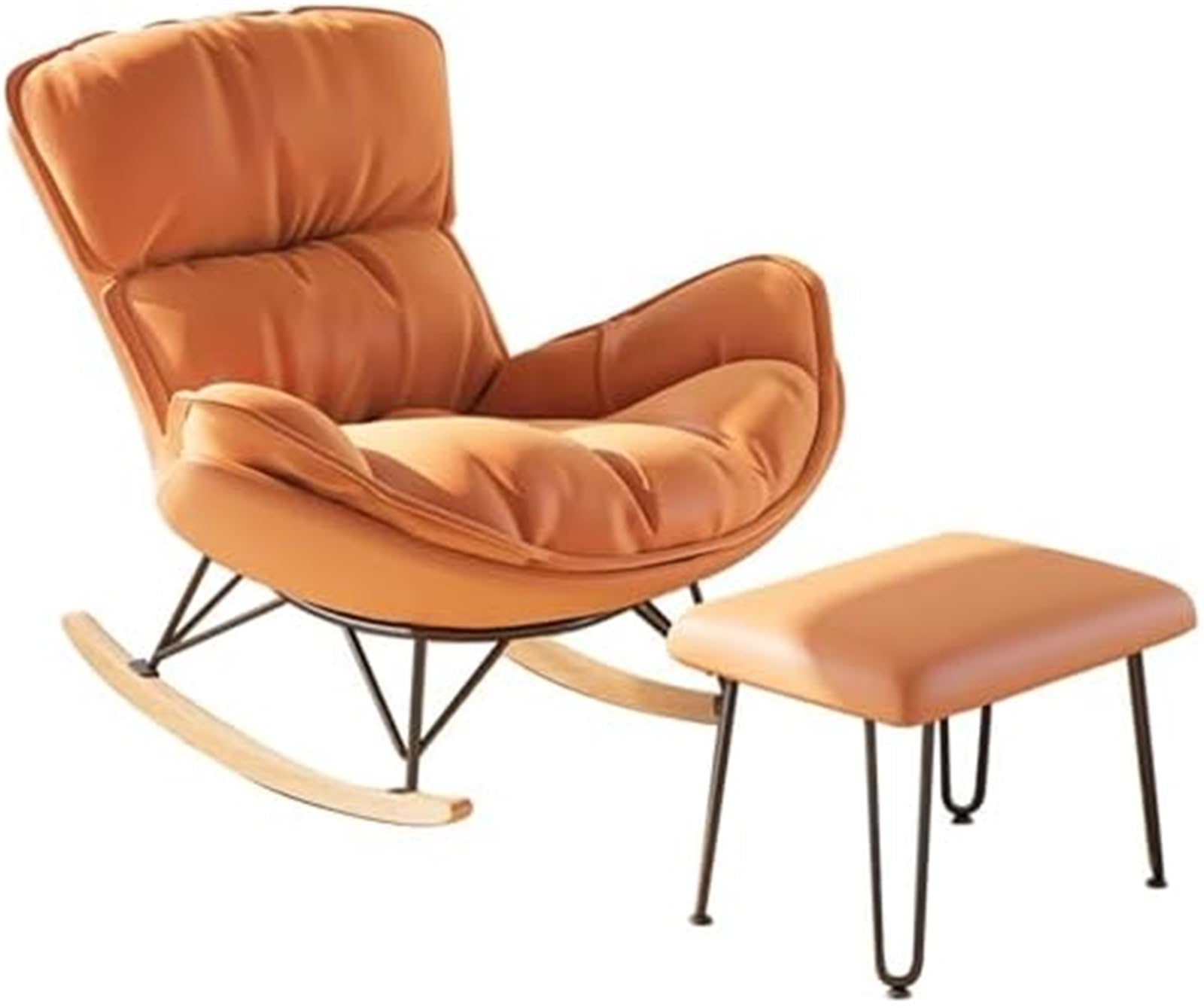 Schaukelstuhl für den Innenbereich mit Fußstütze, Mid-Century Modern, gepolsterter Schaukelstuhl für Wohnzimmer, Schlafzimmer (Orange)