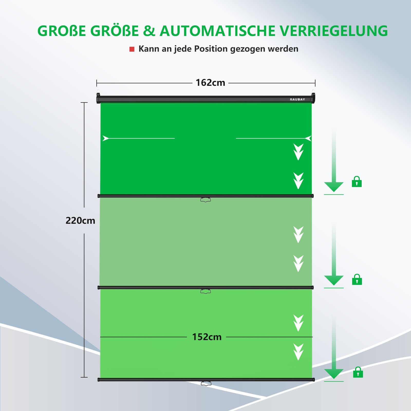 RAUBAY 152x220cm Einziehbarer Greenscreen Chroma-Key-Hintergrund | Herunterziehbarer zusammenklappbarer Wandhintergrund für professionelle Videoproduktion, YouTube, TikTok, Streaming