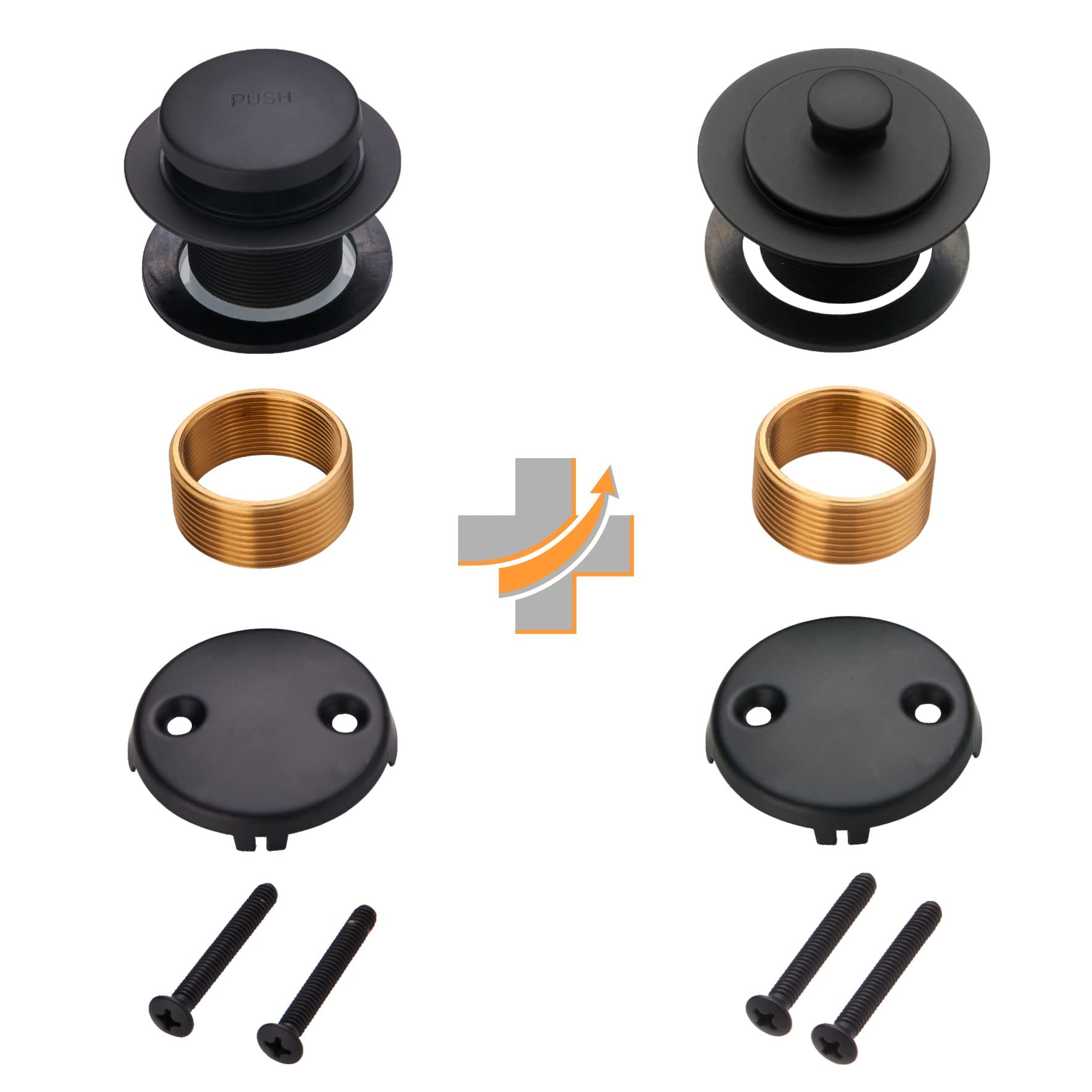 Black Bathtub Drain Tub Conversion Kit Assembly,Wellup Tub Drain Trim Kit with Two Hole Overflow Faceplate,Matte Black