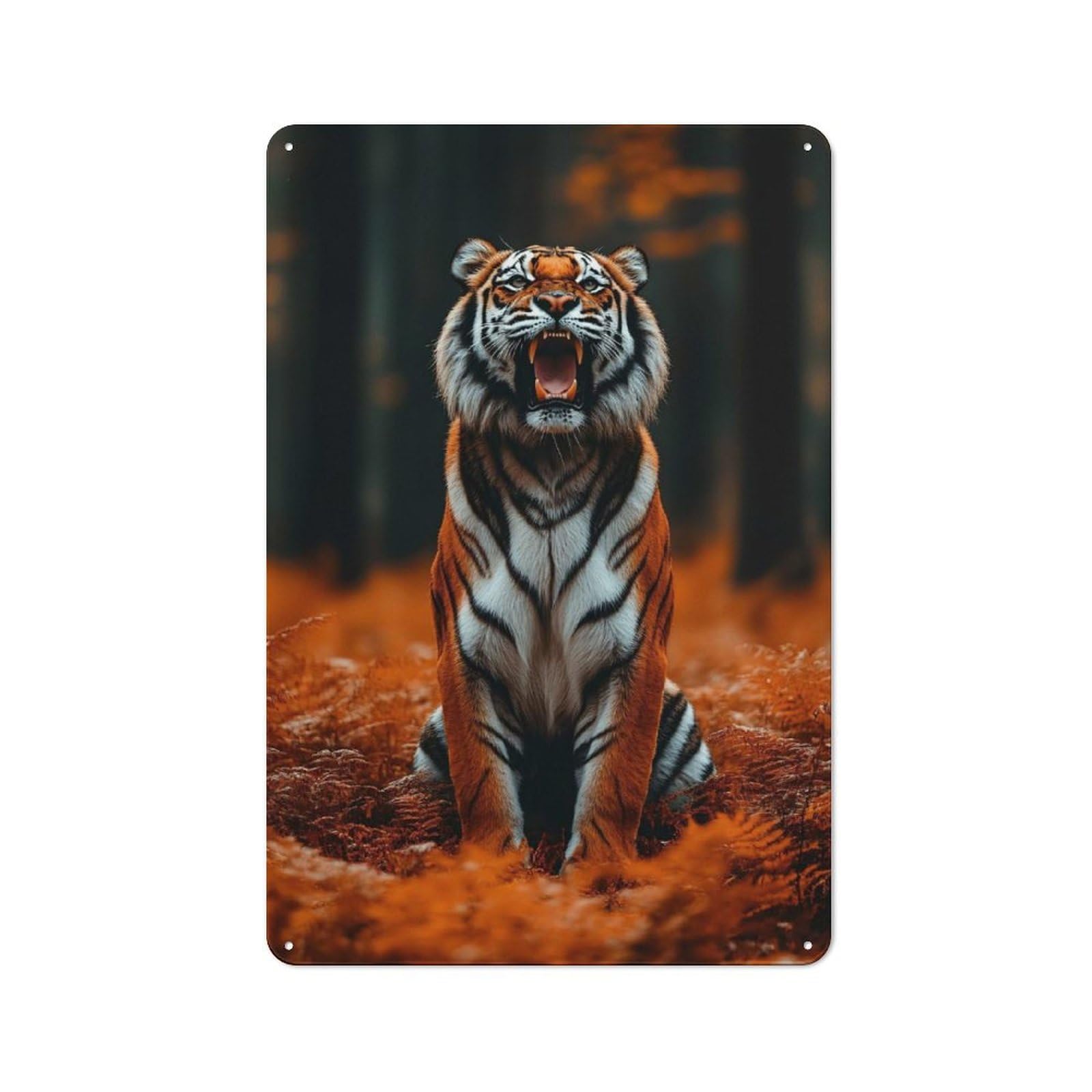 Junmoney Style-10 Metal Wall Plaque With Roaring Tiger In Autumn Forest Design 30X20cm, Simple Retro Creative Space Decor For Office, Study, Studio Or Hallway
