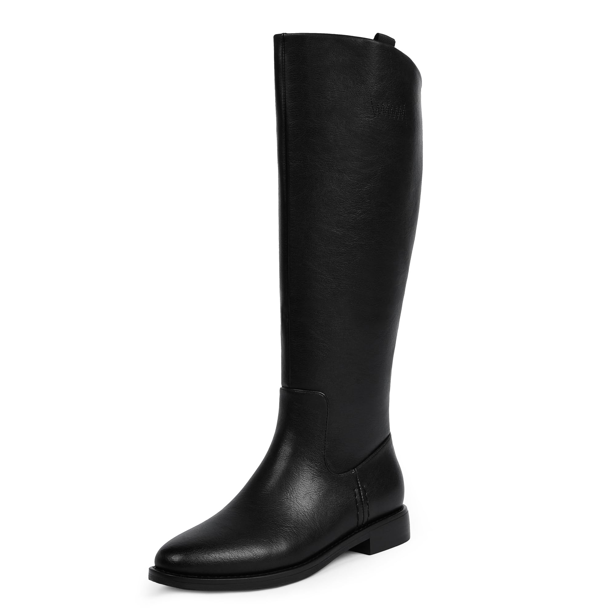 Modatope Knee High Boots Women Rounded Toe Flat Retro Bais Opening Low Chunky Heel Riding Boots