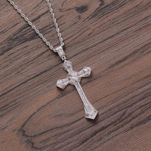 14K Gold Over S925 Vintage Cross Pendant with Sparkling Pavé Moissanite – Distinctive Hip-Hop Men's Necklace, The beautiful Gift for Birthdays & Special Occasions,Father's Day Gift4