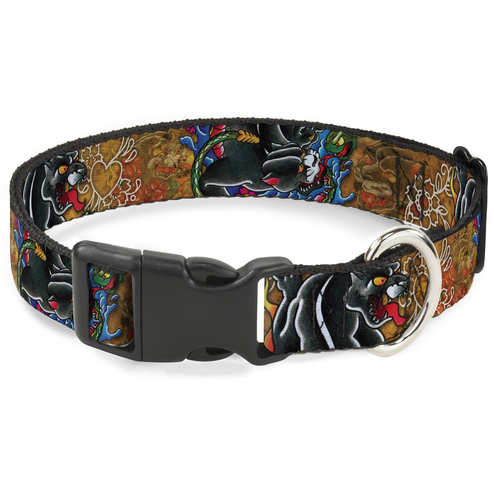 Collier pour chien avec boucle en plastique Tattoo Johnny panthère noir