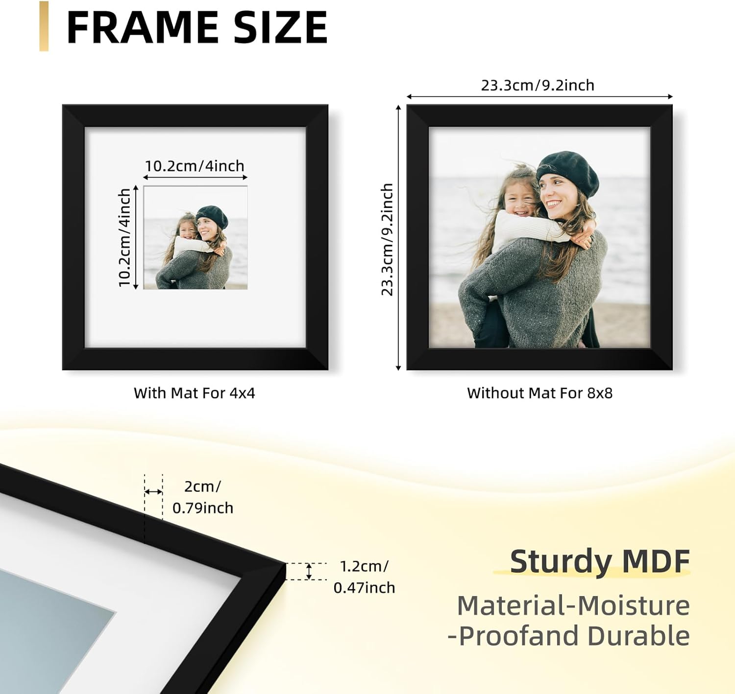 8x8 Picture Frame Set of 9, Photo Gallery Wall Frame Set, Display Pictures 4x4 with Mat or 8 x 8 Without Mat, Square Frame Picture Frames Collage Wall Decor, Black