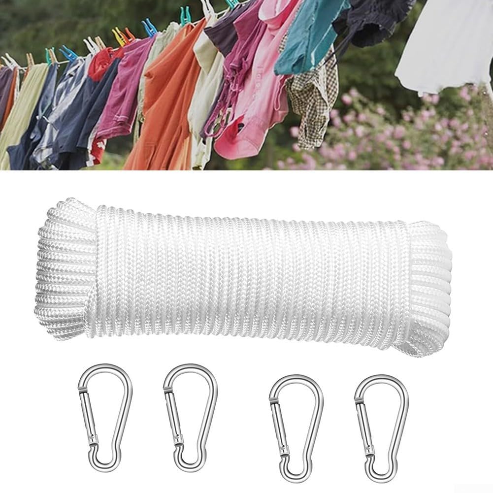 Corda in nylon per stendibiancheria, corda in nylon da 20 m, nodo per arrampicata e altalena [giallo fluorescente] per campeggio all'aperto, asta portabandiera in polipropilene