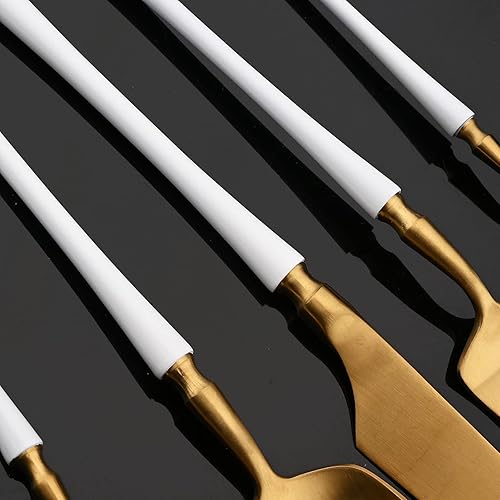 Miniatura 6 de JASHII Juego de cubiertos mate, 20 piezas, acabado satinado, acero inoxidable 304, juego de cubiertos retro, servicio para 4, vajilla para el hogar