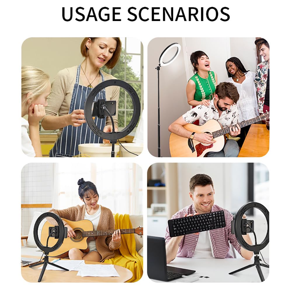 Aro de Luz con tripode, Aro 25cm 2 Trípodes hasta 160cm, Luz Bicolor con Control Remoto Bluetooth, Incluye 3 Pinzas para Móvil Vivo de Youtube, Tiktok, Facebook, fotografia