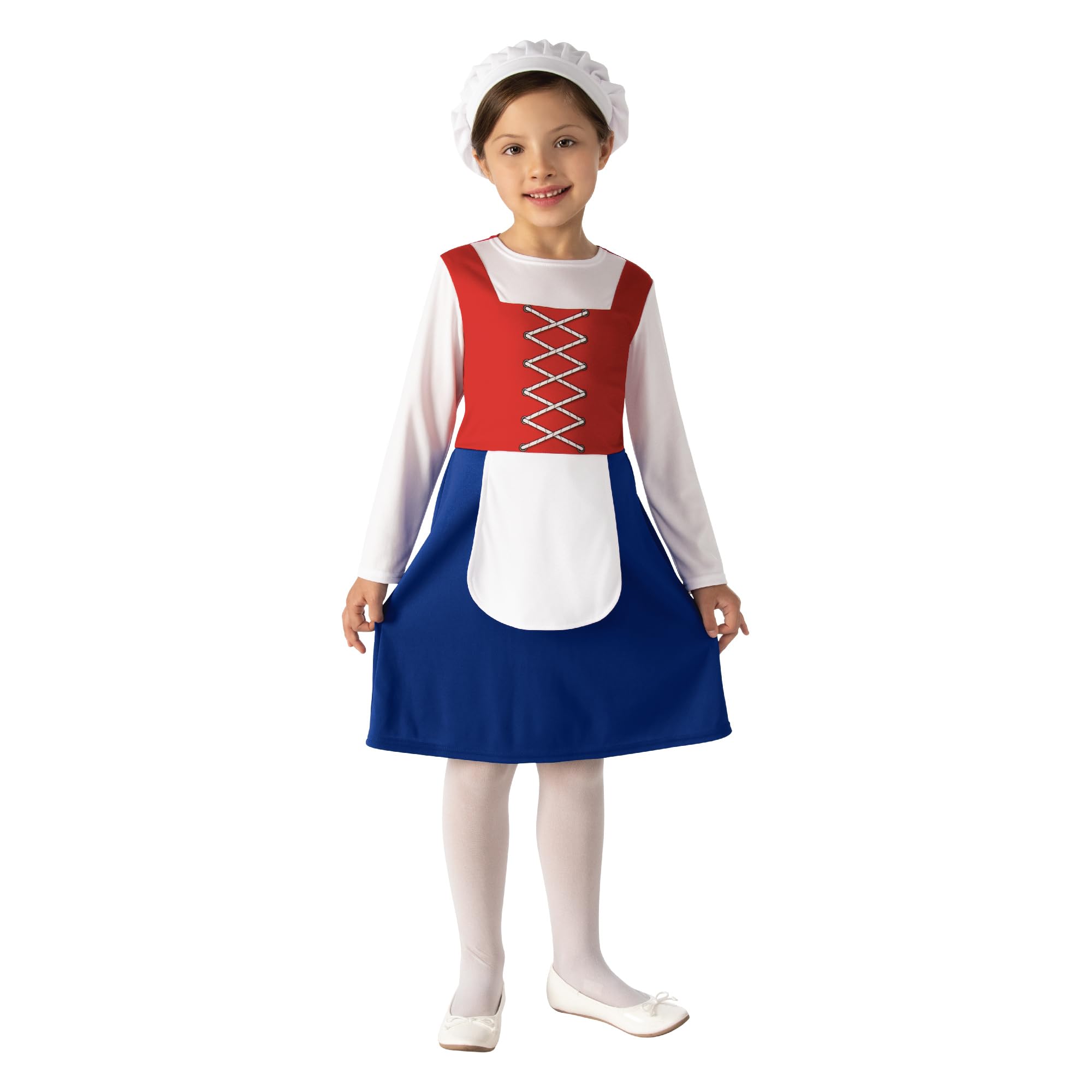 Rubies CF227L Tudor Girl (Bn Original) Costume, Red, Blue, White, 8-10 Years Halloween Halloween