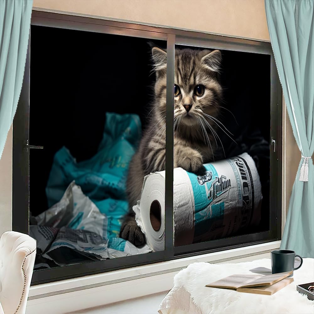 Clever Cat - Pellicola per finestre in vetro colorato, motivo astratto, moderno, per la privacy degli animali, non adesiva, decorativa, statica, per casa e ufficio, 70 x 120 cm, 2 pezzi