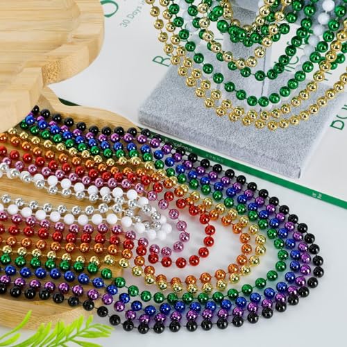 Image of EOBOH 50PCS Mardi Gras Beads, Metallic 10 Kinds of Bead Necklace Party Favors, 33 inch Mardi Gras Necklace Stuff, Festival Parade Throw Accessories for Wedding Birthday Celebrations Decorations