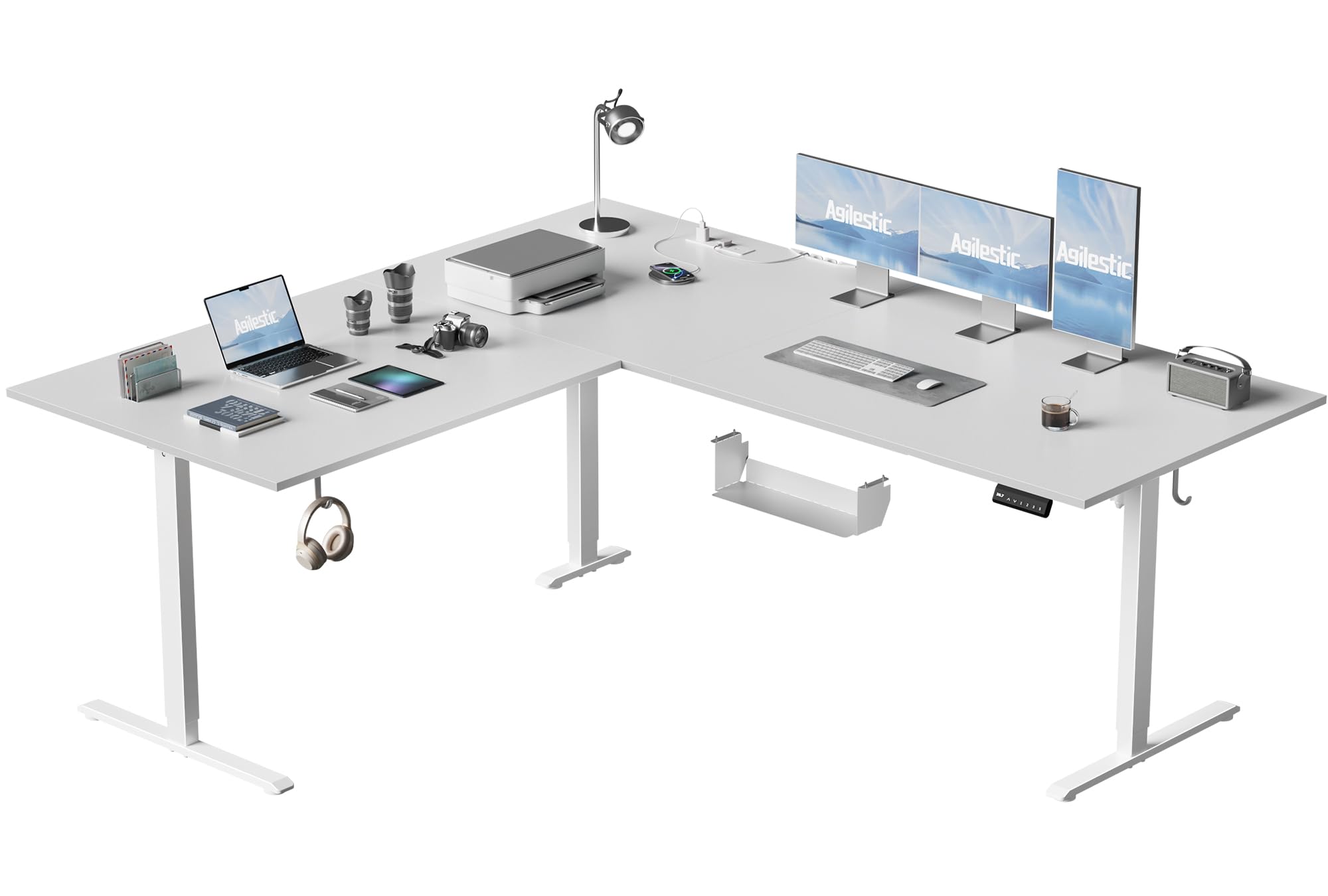 75x61 Inch L Shaped Electric Standing Desk, Corner Workstation, White