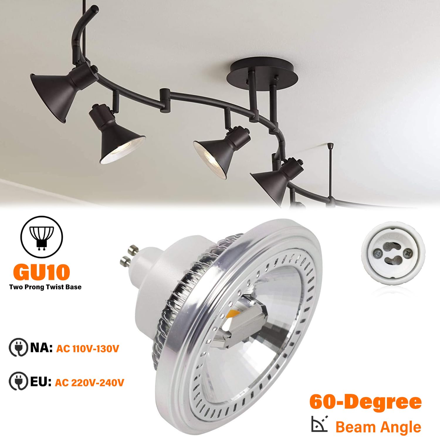Bombillas led Paquete de 6 reflectores Regulables AR111 GU10 15 W COB, 1500 lúmenes, ángulo Haz 60 Grados