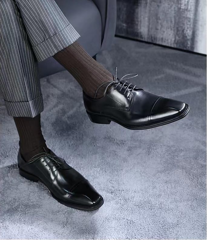 Italian Luxury Men's Leather Dress Shoes Lace Up Round Toe Business Comfortable Wedding Formal Non Slip Durable Stylish Classic Genuine Leather Office2