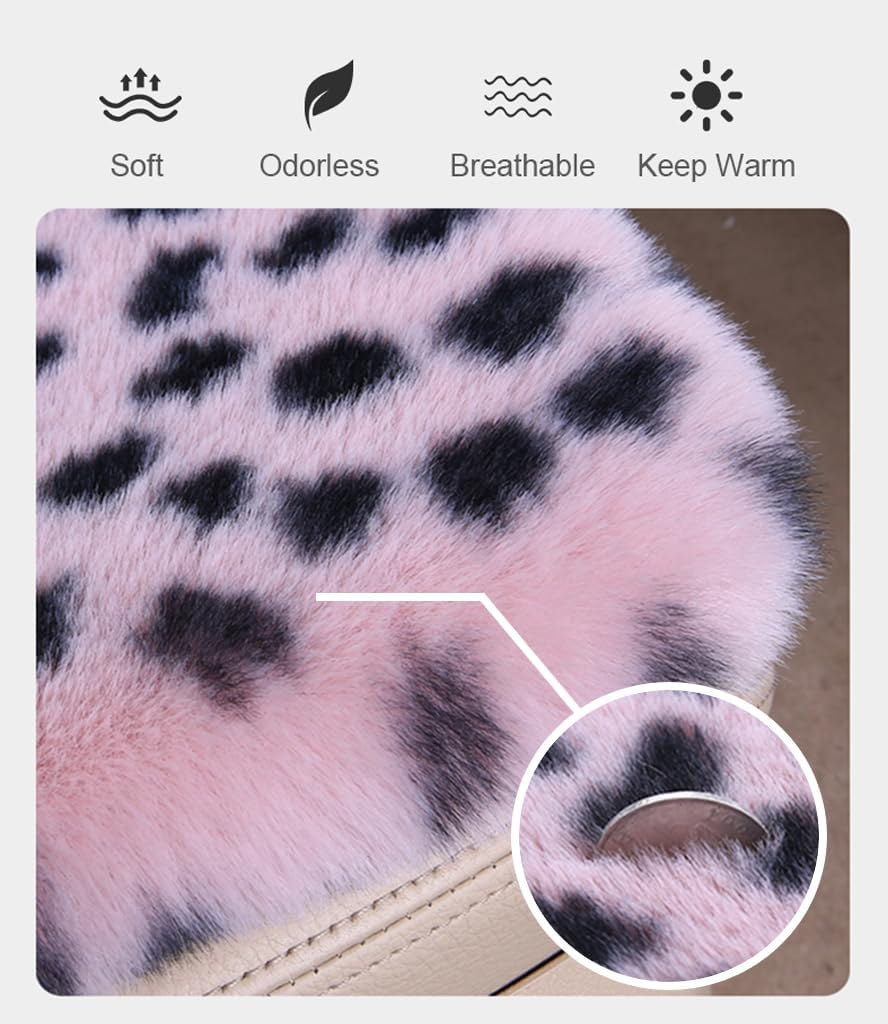 9PC Plush Leopard Car Seat Cover for Women, Non-Slip Automotive Seat Covers with 2 Neck Pillows, Universal Fit for Car Truck SUV Interior Cover, Fluffy Car Seat Cushion, Purple