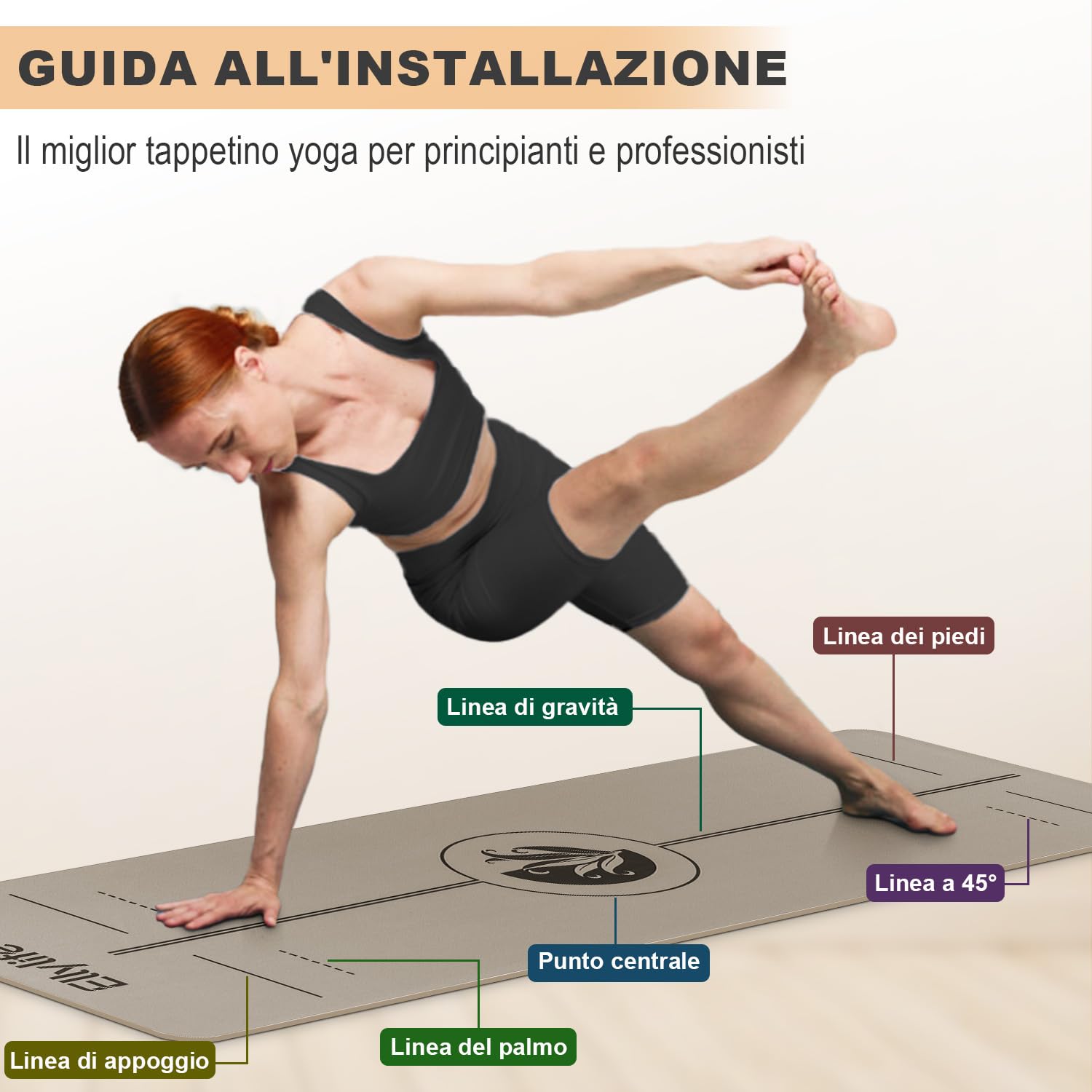 Ellylife Tappetino da Yoga Mat Antiscivolo e Assorbente in Eco PU e Gomma Naturale, 5 mm, con tracolla, per Fitness, Pilates e Workout in Home Gym, 183×61 cm e 190×68 cm