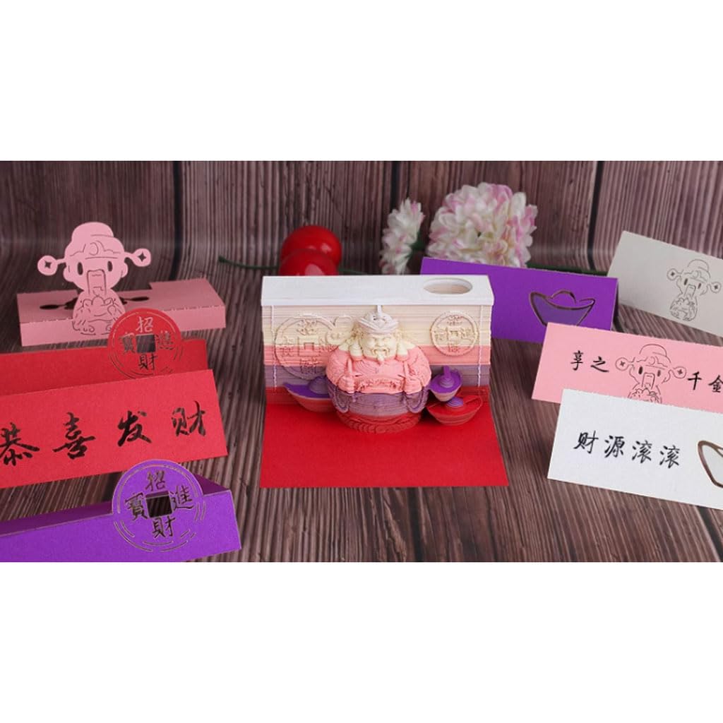 God of Wealth 3D Memo Pad 150 vellen papiersnijkunst 3D Sticky Notes Gemak Post Notes met penhouder DIY Creatieve Kladblok Bladwijzer