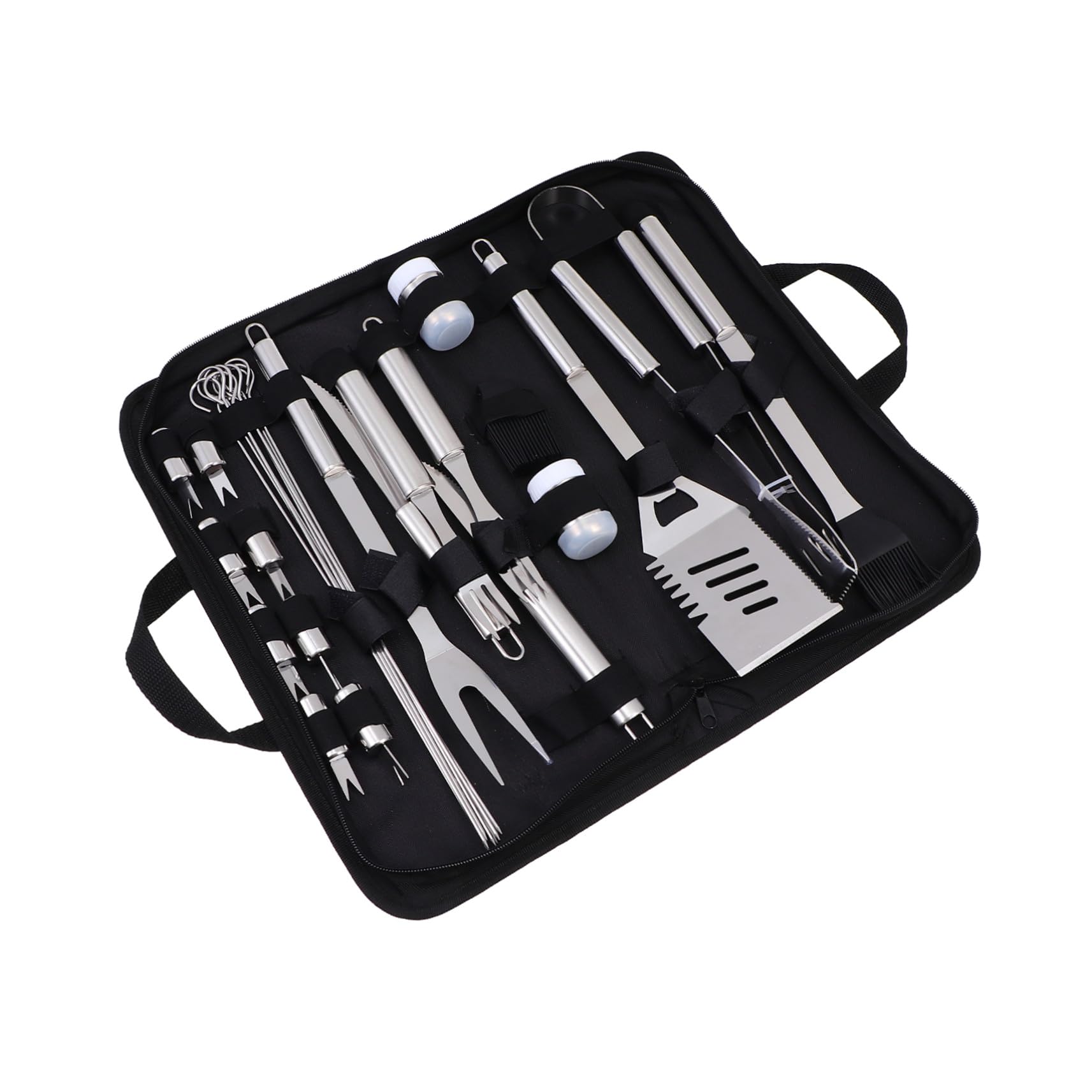 Utensili Barbecue in Inossidabile con Custodia Portatile in Oxford Kit Accessori Bbq per Grigliate e Outdoor