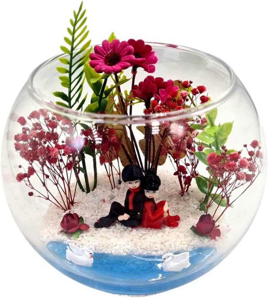 SODEF Terrarium Aquarium Glass Dome I Love You Gift for Friend Lover Swan Theme - One Size